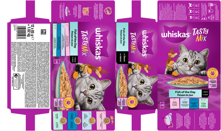 whiskas Katzen-Nassfutter TASTY MIX Portionsbeutel Multipack Fish of the Day in Sauce 12 x 85g